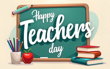 Happy Teachers Day Design for banner posters, World Teacher's Day Logo, Vector art & typography design elements for congratulation cards, banners, and flyers. Pen pencil book education teacher student