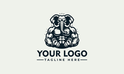 A muscular elephant illustration, depicted with a strong physique, ready to represent a brand.