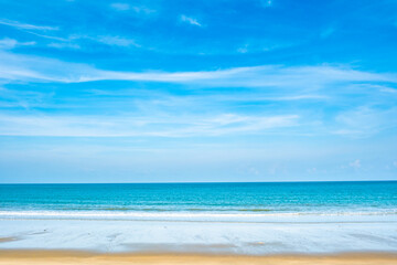 Nature of the ocean and blue sky Summer with sunshine, sandy beaches, clear blue waters sparkling...