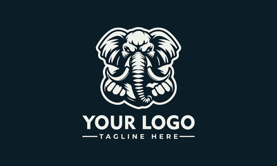 A muscular elephant logo design, showcasing strength and power within a dark circle.
