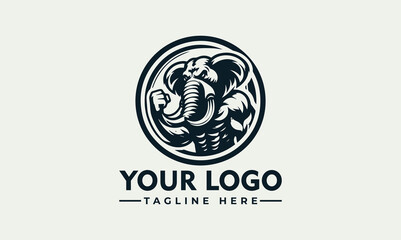 A muscular elephant logo design, showcasing strength and power within a dark circle.