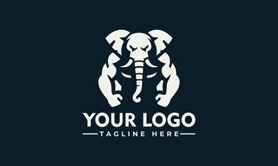 A stylized logo featuring a muscular elephant with a stern expression, ready for action.