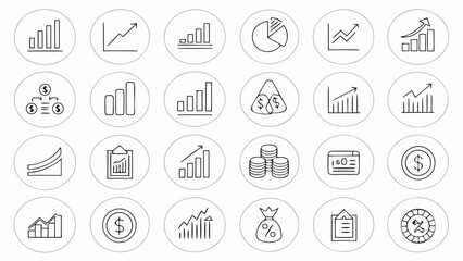 Fototapeta premium Circular Collection of Hand Drawn Financial and Business Icons bar chart growth chart