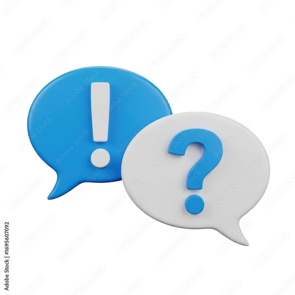 Poster two speech bubbles with question and exclamation marks isolated on transparent background