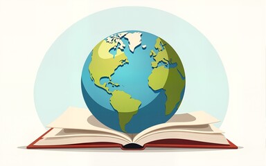 International Day of Education concept vector Illustration. World or earth globe isolated on book pages in round shape. world book day and copyright day conceptual background. High quality