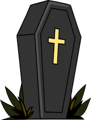 Spooky Halloween vector illustration featuring a coffin icon with dark theme. Perfect for horror designs, haunted decorations, scary posters, party invitations, and Halloween celebration concepts.