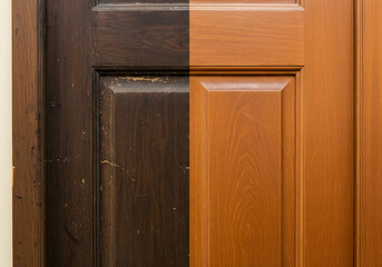 Wooden door comparison showing repair