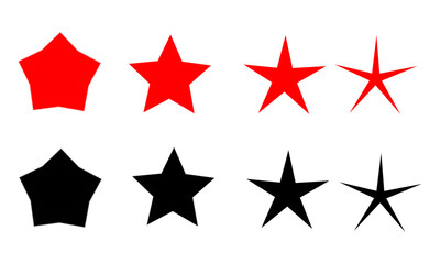 Obraz premium Four red stars of varying points and sizes aligned on a stark
