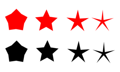 Four red stars of varying points and sizes aligned on a stark