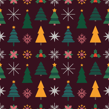 Christmas Knit Pattern: Seamless Festive Texture with Trees and Snowflakes