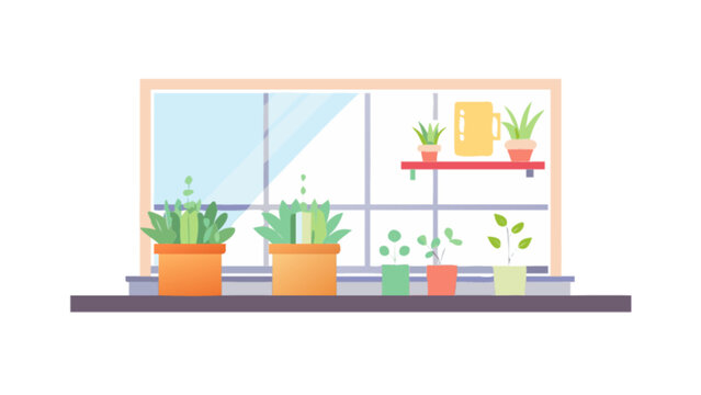 Indoor plants in pots by the window vector illustration for home decor and gardening design ideas concept