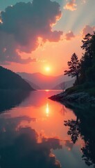 Serene sunrise over a tranquil lake, perfect for peaceful prayer or meditation backgrounds  Ideal for spiritual or religious themes, websites, or apps  Use for calming visuals ,  jesus,  buddhism