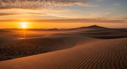 Serene Desert Landscape at Sunset with Rolling Sand Dunes