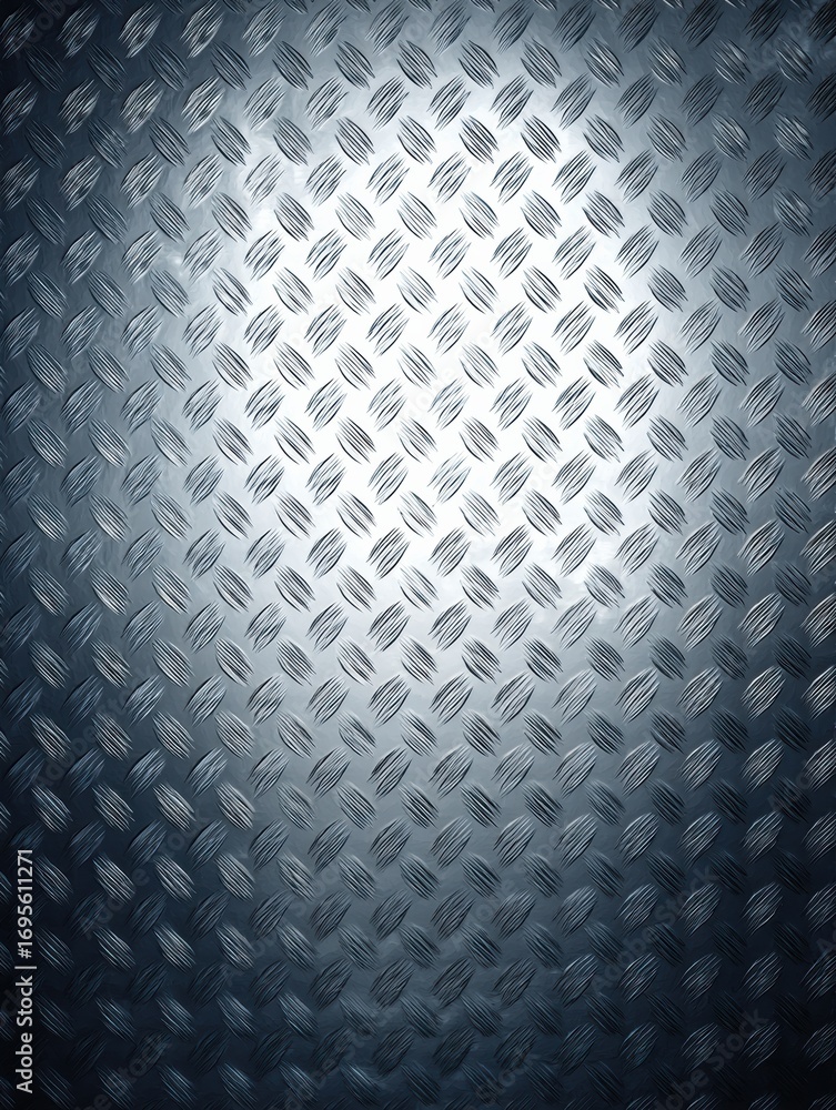 Poster textured metal surface with diagonal patterns illuminated by soft light highlighting its reflective 