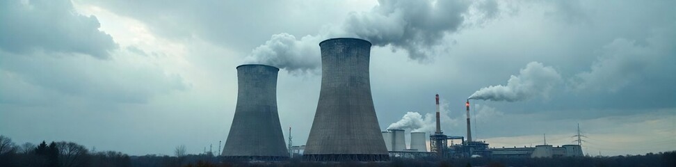 Imposing Coal Cooling Tower Dramatic Industrial Power Generation Infrastructure Against a Cloudy Sky