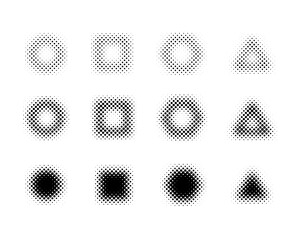 幾何学図形のハーフトーン　シンプルで抽象的な装飾イラストセット　ぼかし