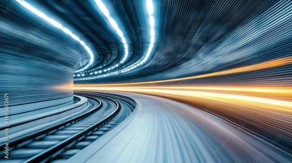 Poster dynamic metro tunnel with illuminated lights and motion blur creates sense of speed and movement