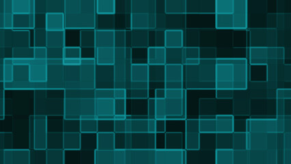 Dark Teal and Black Squares with Luminous Edges. Blockchain and AI Visual.
