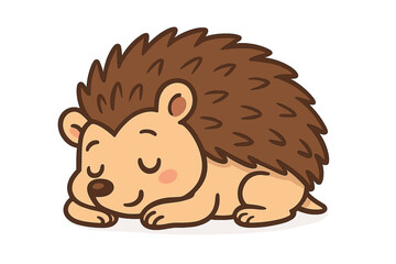 Cute cartoon hedgehog sleeping peacefully. Adorable kawaii character mascot resting. Sweet dream. Simple flat vector illustration design element. Isolated woodland animal for kids.