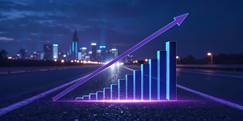 Futuristic Cityscape with Rising Business Growth Chart