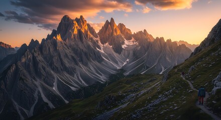 Obraz premium Majestic mountain landscape with sunrise glow