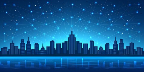 Fototapeta premium Futuristic City Skyline with Digital Network at Night