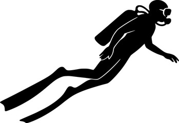 Fototapeta premium Diver Silhouette Wearing Long Fins Minimal Black and White Vector Aquatic Sports Design