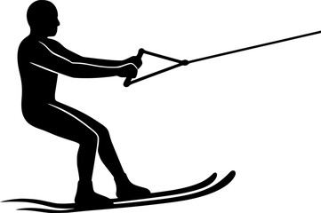 Fototapeta premium Twin Waterski Silhouette Gliding Water Minimal Black and White Vector Aquatic Sport Design