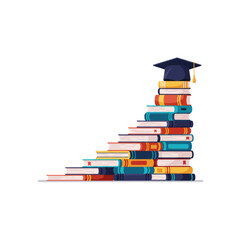 Graduation Cap on Stacked Books Education Illustration Isolated on White Background