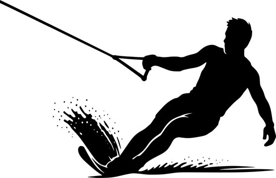 Slalom Waterski Turn Silhouette, Minimal Black and White Sports Illustration