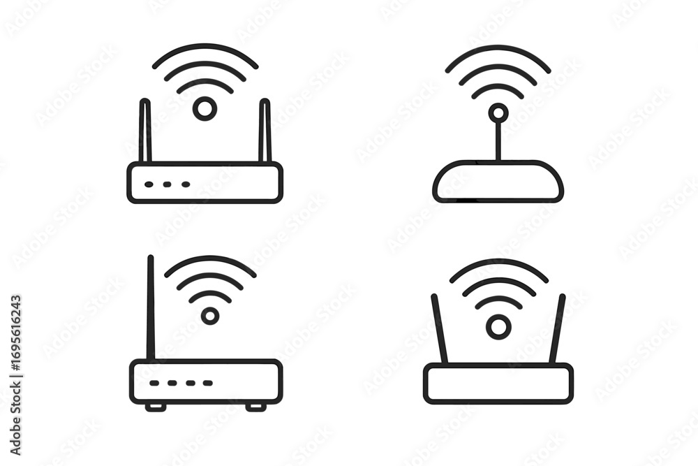 Fototapete Wifi router line icon set. Wireless internet modem signal connection symbol collection. Simple outline vector illustration for web and mobile. Network technology access point.