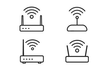 Wifi router line icon set. Wireless internet modem signal connection symbol collection. Simple outline vector illustration for web and mobile. Network technology access point.