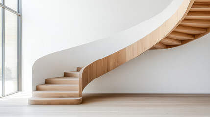 Naklejka premium Elegant spiral staircase design in modern interior space, showcasing wood and minimalism