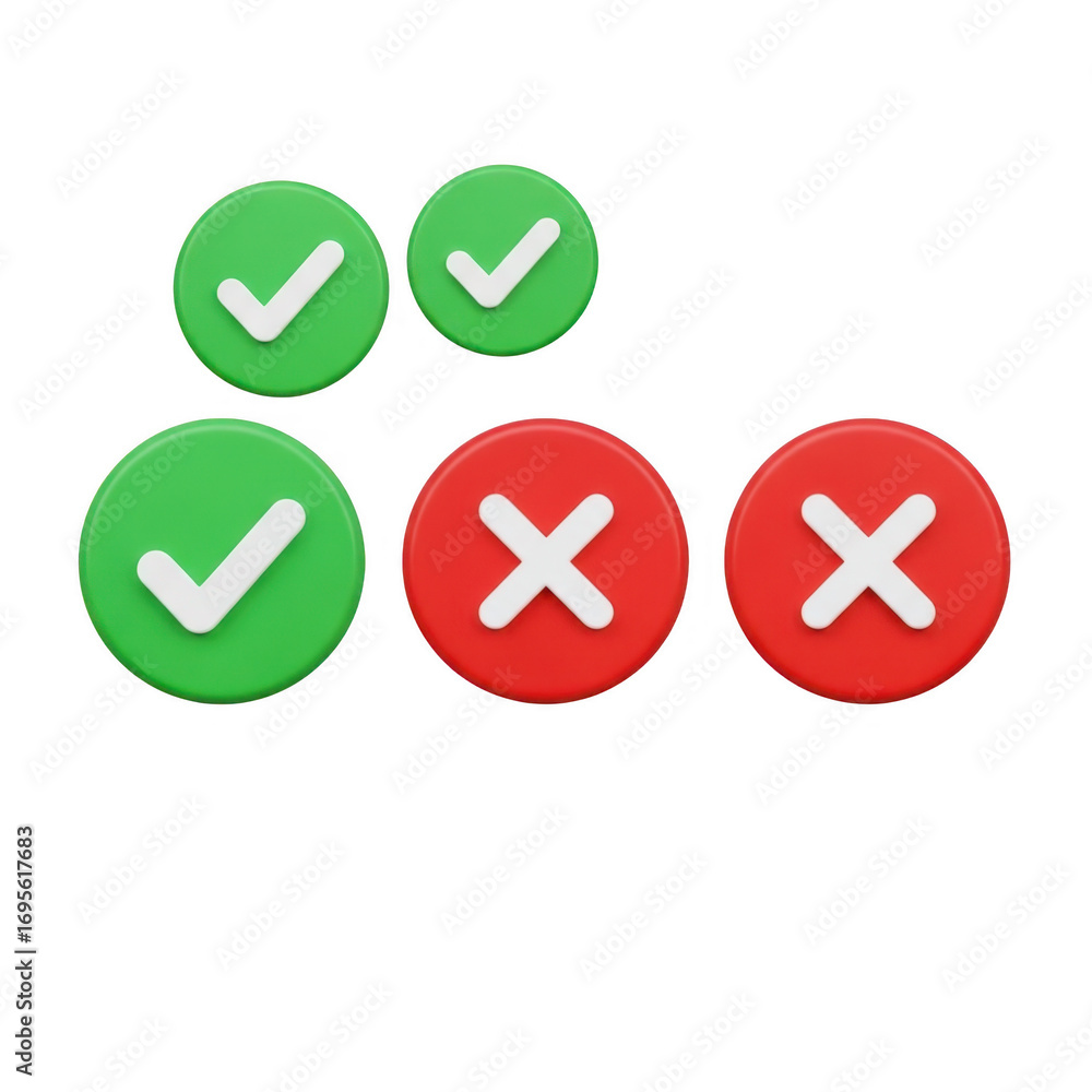 Poster green check marks and red crosses representing correct and incorrect choices for selections or decis