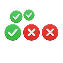 Fototapeta premium Green check marks and red crosses representing correct and incorrect choices for selections or decisions isolated on transparent background