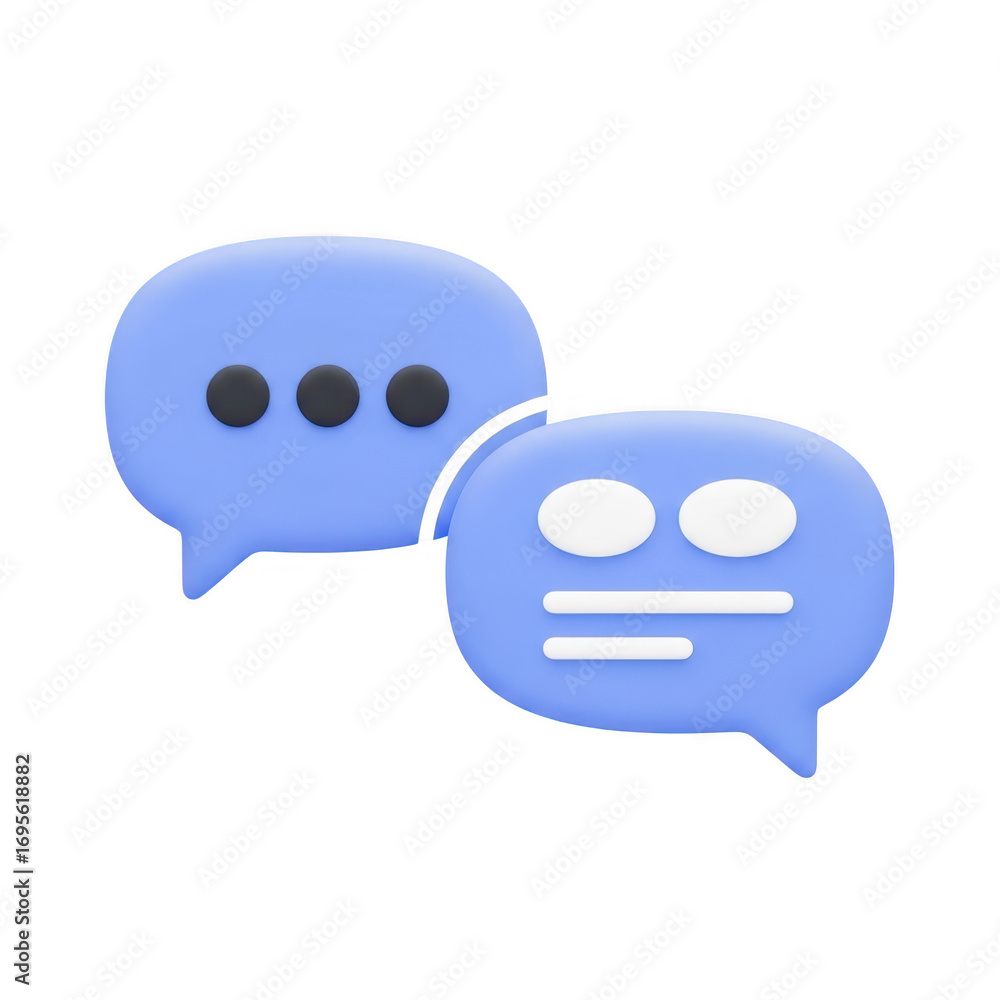 Poster two blue speech bubbles represent online communication and chatting in a modern and minimal design i