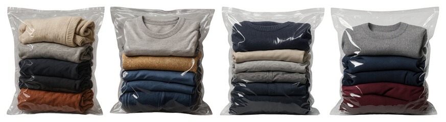 PNG Vacuum-sealed sweaters for storage, element set on transparent background