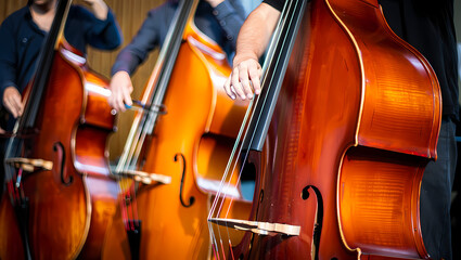 Fototapeta premium A group of musicians playing the double bass in an orchestra, creating a rich and resonant soundscape for the audience