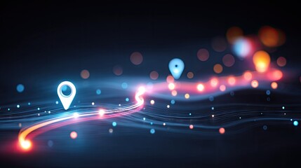 Abstract digital map route with glowing pinpoints