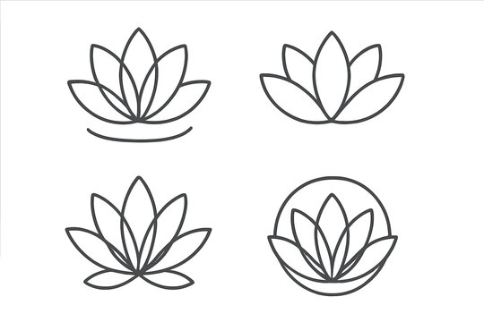 Minimalist lotus flower line art logo design set, elegant vector illustration, simple floral symbol collection with transparent background, nature-inspired branding elements