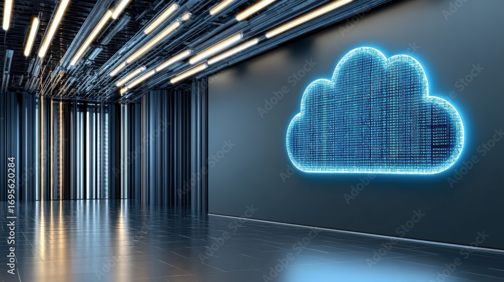 Aufkleber digital cloud storage concept with glowing cloud symbol and data streams