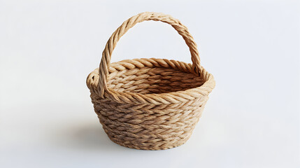 Obraz premium Small woven basket with handle isolated on white background studio shot.