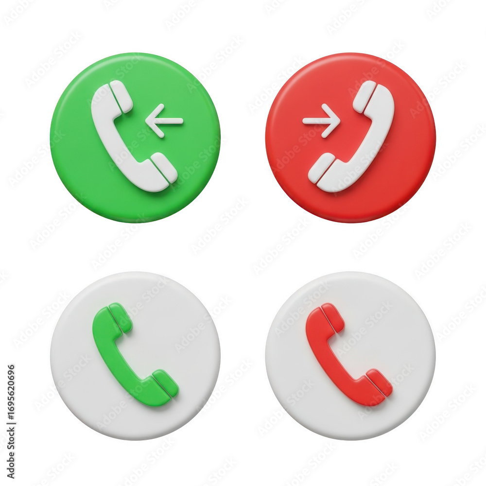 Poster phone call icons in green and red showing answer and decline options for user interface design isola