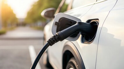 Close-up of electric vehicle charging port — powering sustainable mobility and reducing emissions