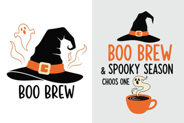 Charming Halloween Designs Featuring Witch Hats, Ghosts, and Playful Text for Festive Celebration