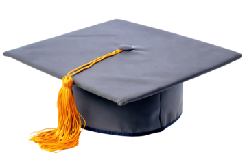 Gray graduation cap with gold tassel on white background isolated on a transparent background