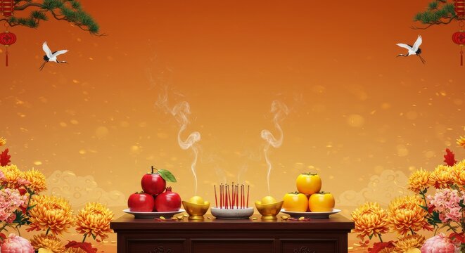 Chongyang Festival banner background, ancestral offering table on soft gradient 