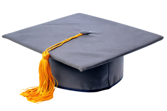 Gray graduation cap with gold tassel on white background isolated on a transparent background