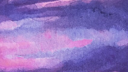 Abstract watercolor painting featuring a gradient of purple, pink, and blue hues, evoking a dreamy, atmospheric feel