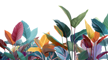 Colorful tropical leaves arrangement, isolated on transparent background